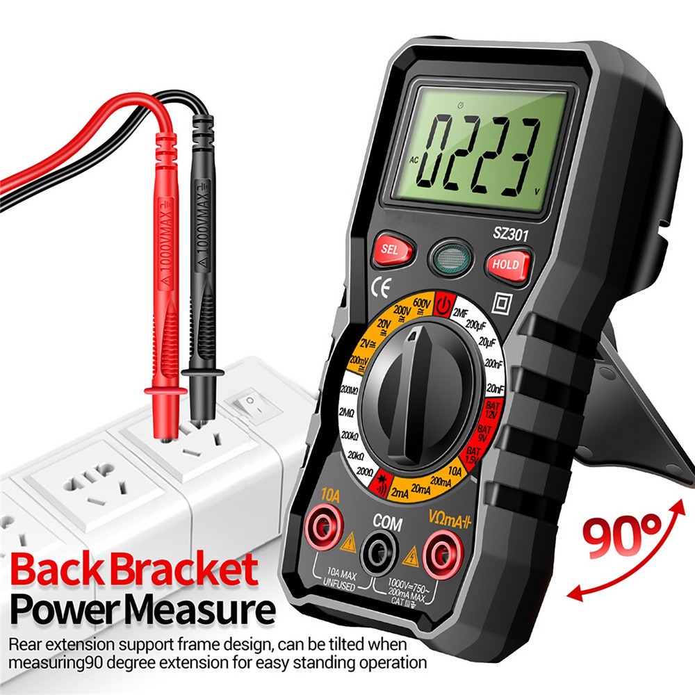 Digital Multimeter Auto-Ranging 600V 10A Measures AC DC Volt Amp Ohm Temp Diode