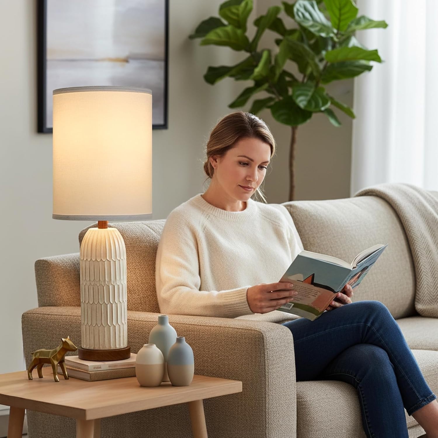 White Tall Lamp Shades Set of 2, 10" Top X 10" Bottom X 13" High Large Drum