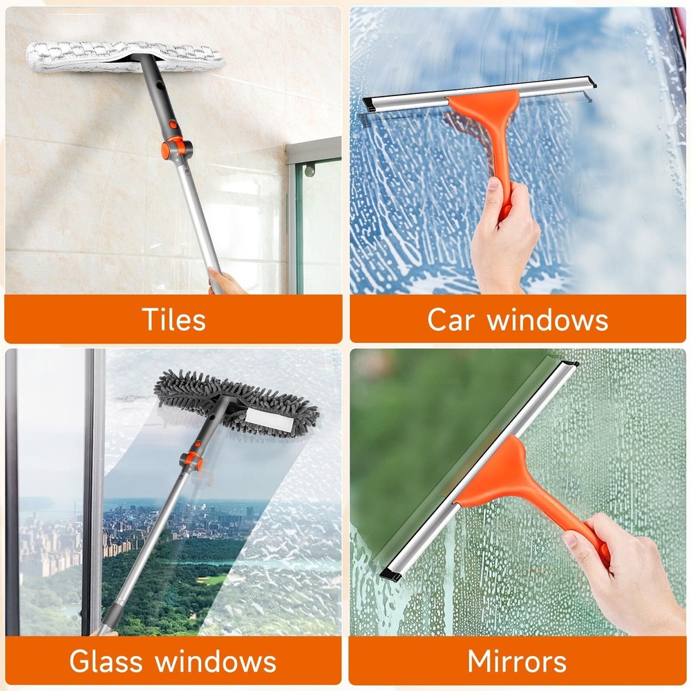Window Squeegee Cleaner Set 2-in-1 Window Cleaning Tool with Extendable Pole,...