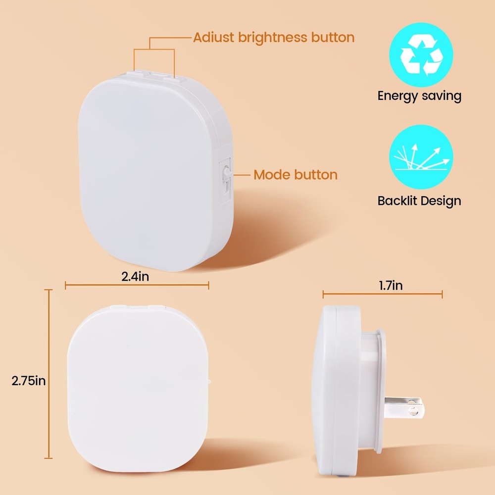 Backlit Night Lights Plug Into Wall 2 Pack, Motion Sensor & Dusk-to-Dawn Sens...