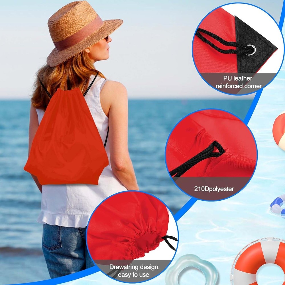 PLULON 6 Pcs Drawstring Bags Bulk Red Backpack String