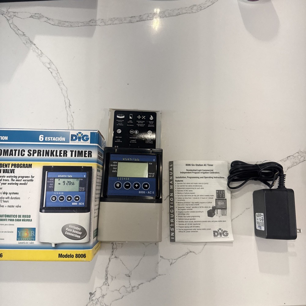 NEW Dig Irrigation 8006 6 Station Independent Program AC Controller NO SCREWS