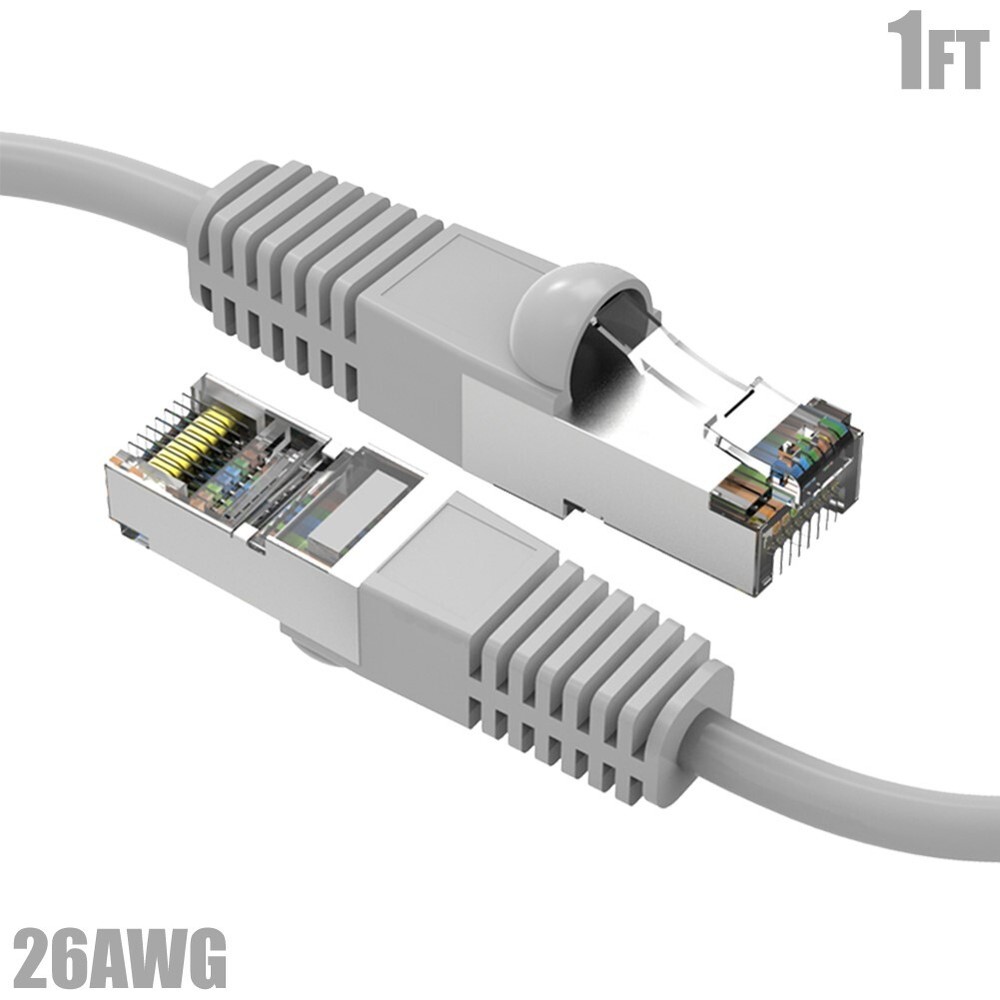 1FT Cat5E RJ45 Ethernet LAN Network FTP Shielded Patch Cable Pure Copper Gray