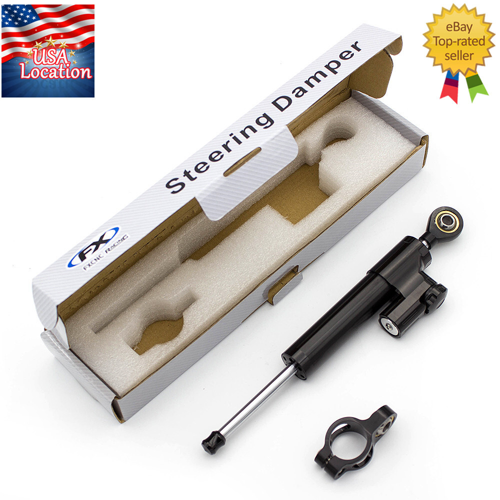 Universal CNC Steering Damper Stabilizer Linear Reversed Shock Absorber Black