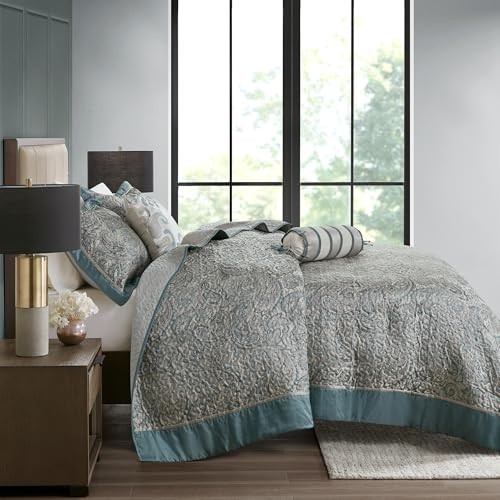 Aubrey Reversible Quilted Bedspread Set, Solid Reverse Oversized Queen Teal