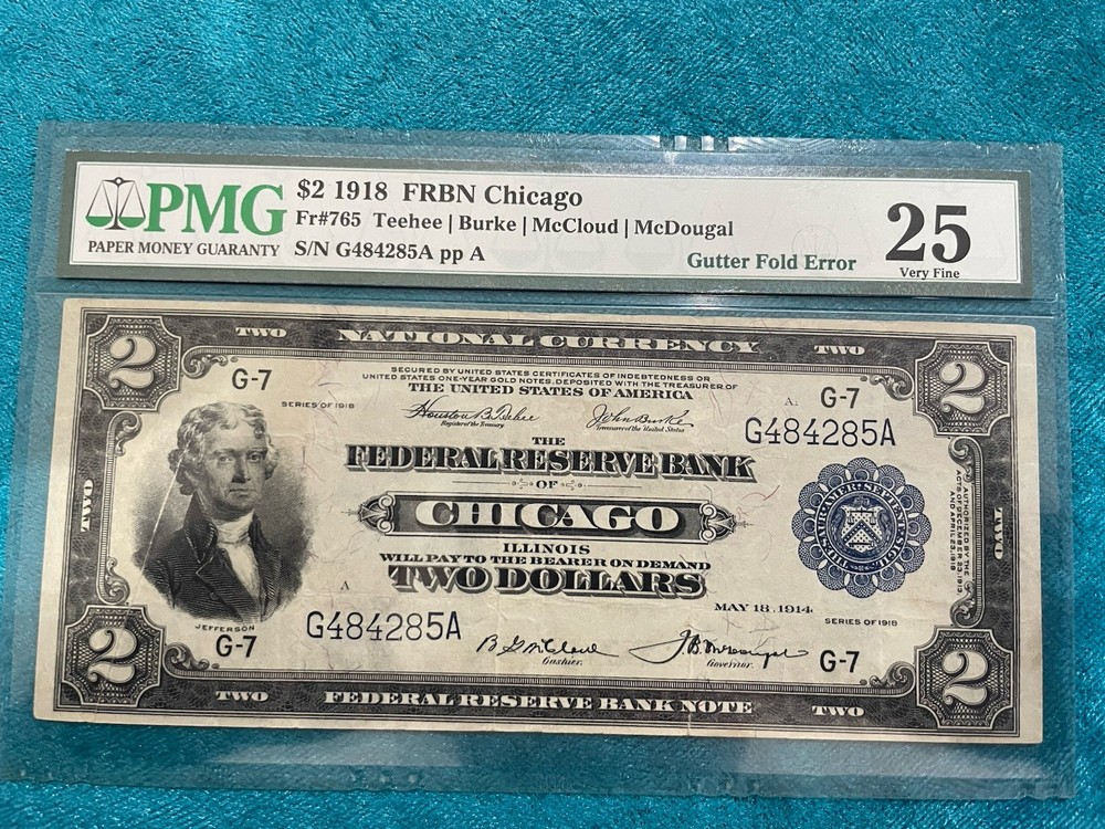 1918 $2 Battleship Note Graded VF 25 With GUTTER FOLD ERROR