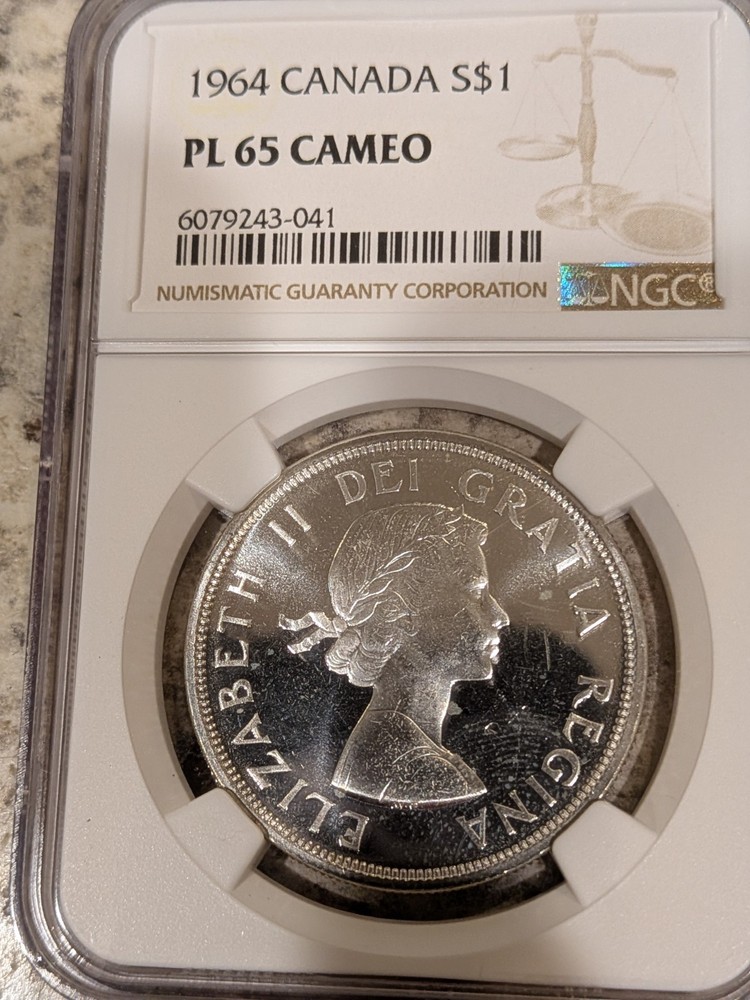 1964 CANADA SILVER $1 DOLLAR..NGC PL-65