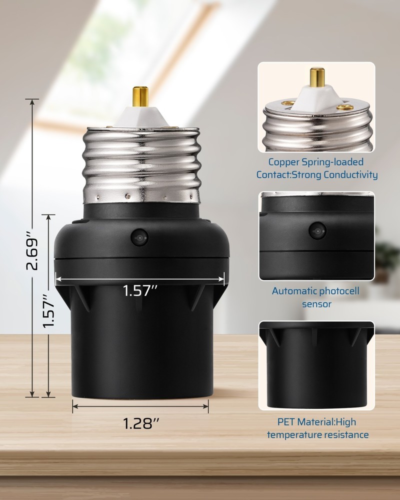 DEWENWILS Light Sensor Socket for Porch & Wall Lights, Auto On/Off, 2 Pack