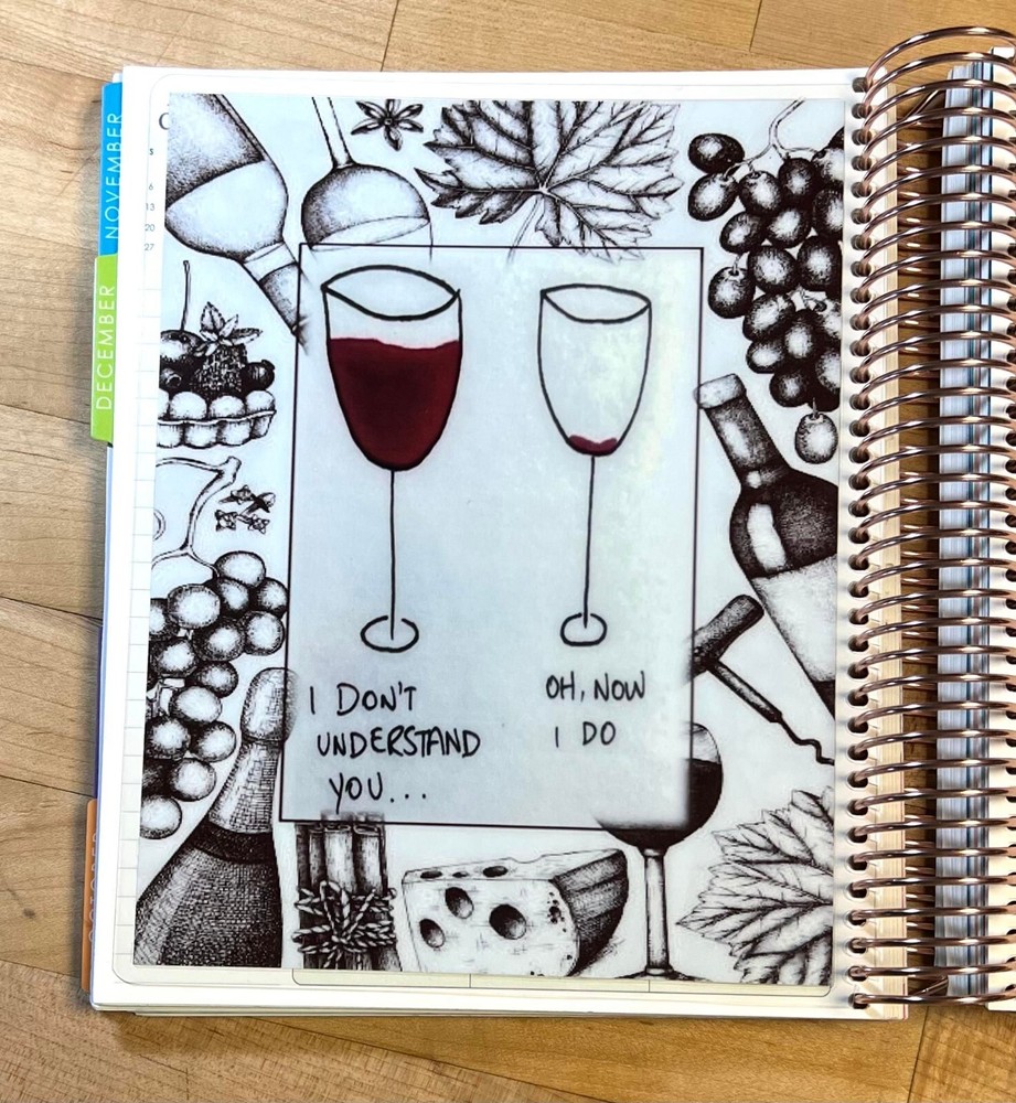 I Understand U Wine Two Sided Dashboard Insert for use with Erin Condren Planner
