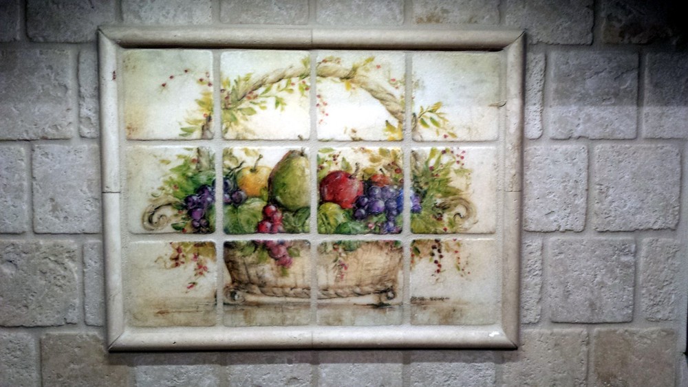 Mural Ceramic Grape Pear Basket Backsplash Tile #117