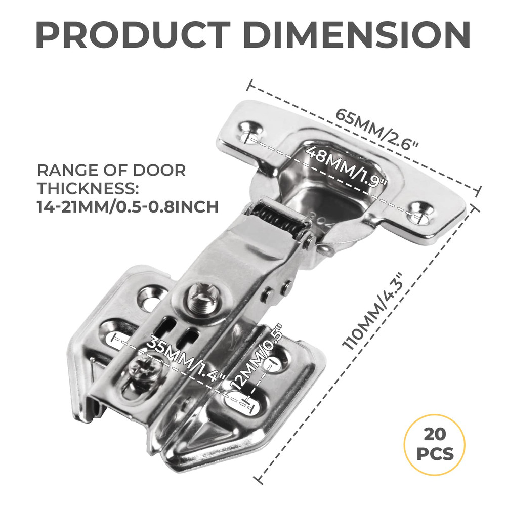 20pcs Damping Buffer Hinge Plates Cabinet Hidden Hinges With Fixing Screws