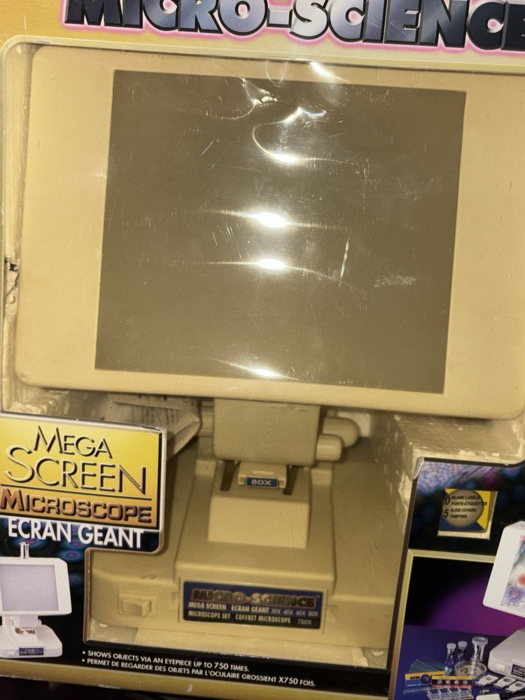 Vintage MICRO-SCIENCE MEGA SCREEN MICROSCOPE 62 PCS 1998-Used/Powers On