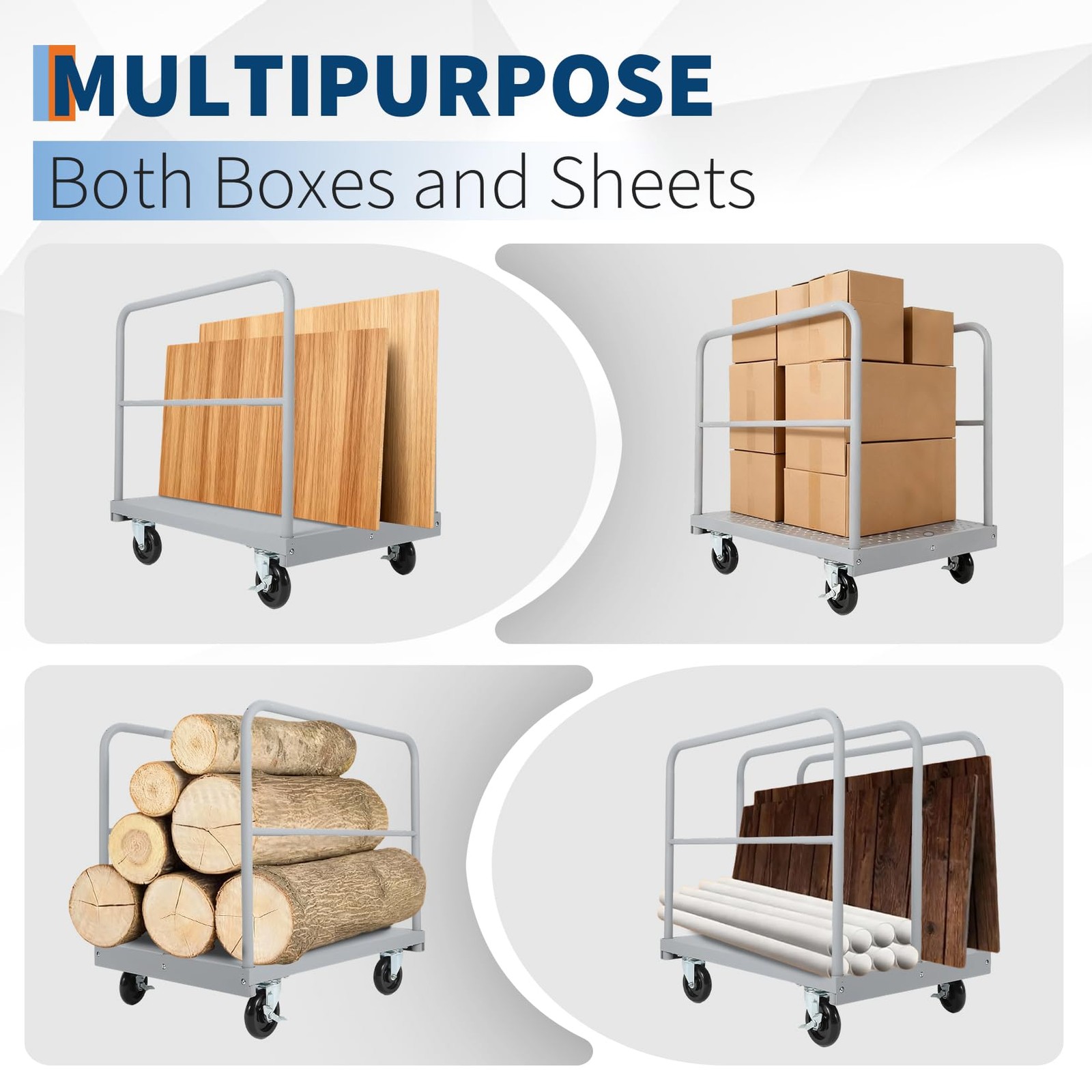 2-in-1 Platform Truck Cart Steel Panel Flatbed Dolly Cart 2200lbs with 4 Casters