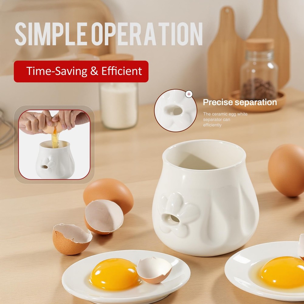 LiZhao Egg Yolk Separator, Ceramics Cute Egg Separator White Separator, Pract...
