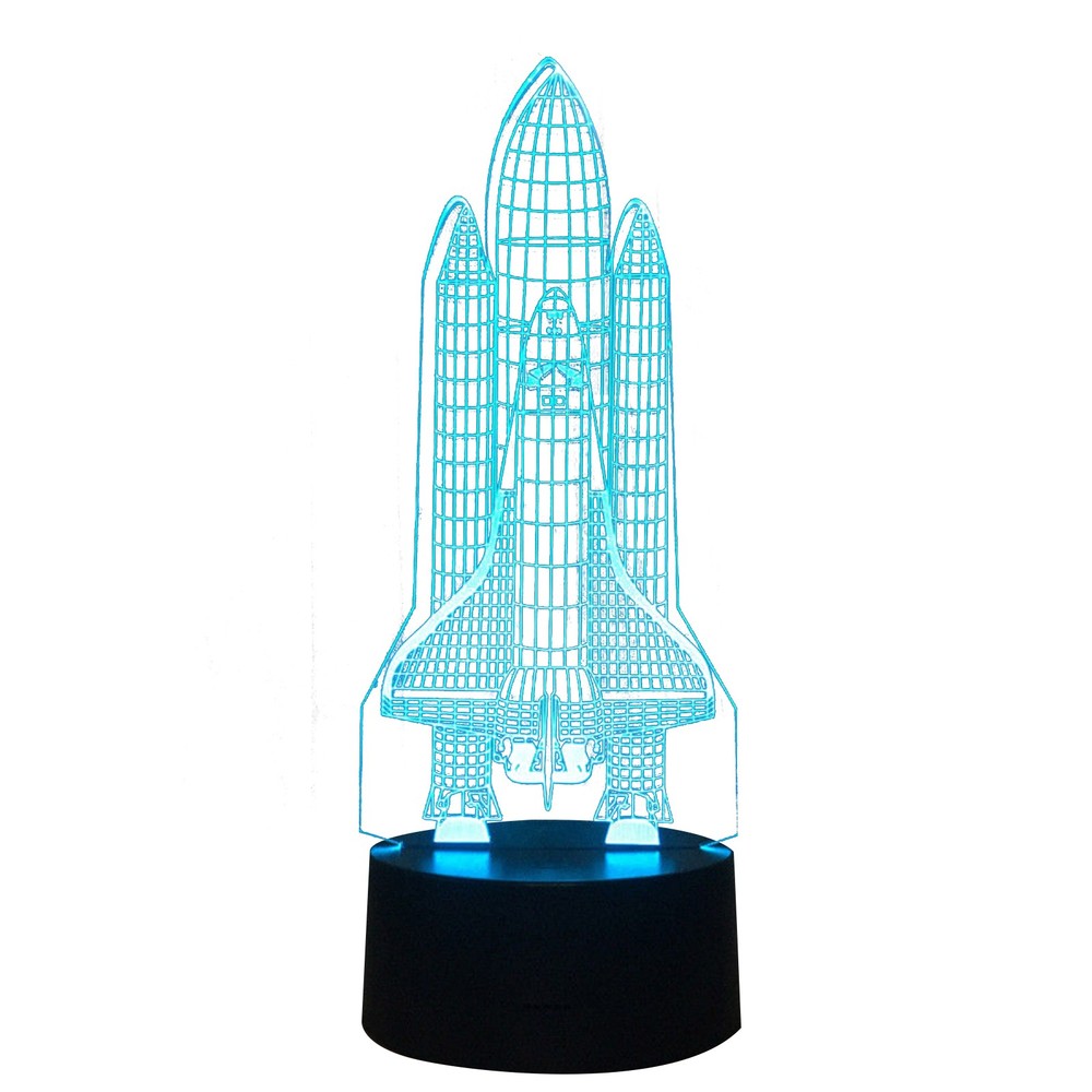 3D Space Rocket Night Light 7-Color Changing LED Table Lamp W/ Remote Control A