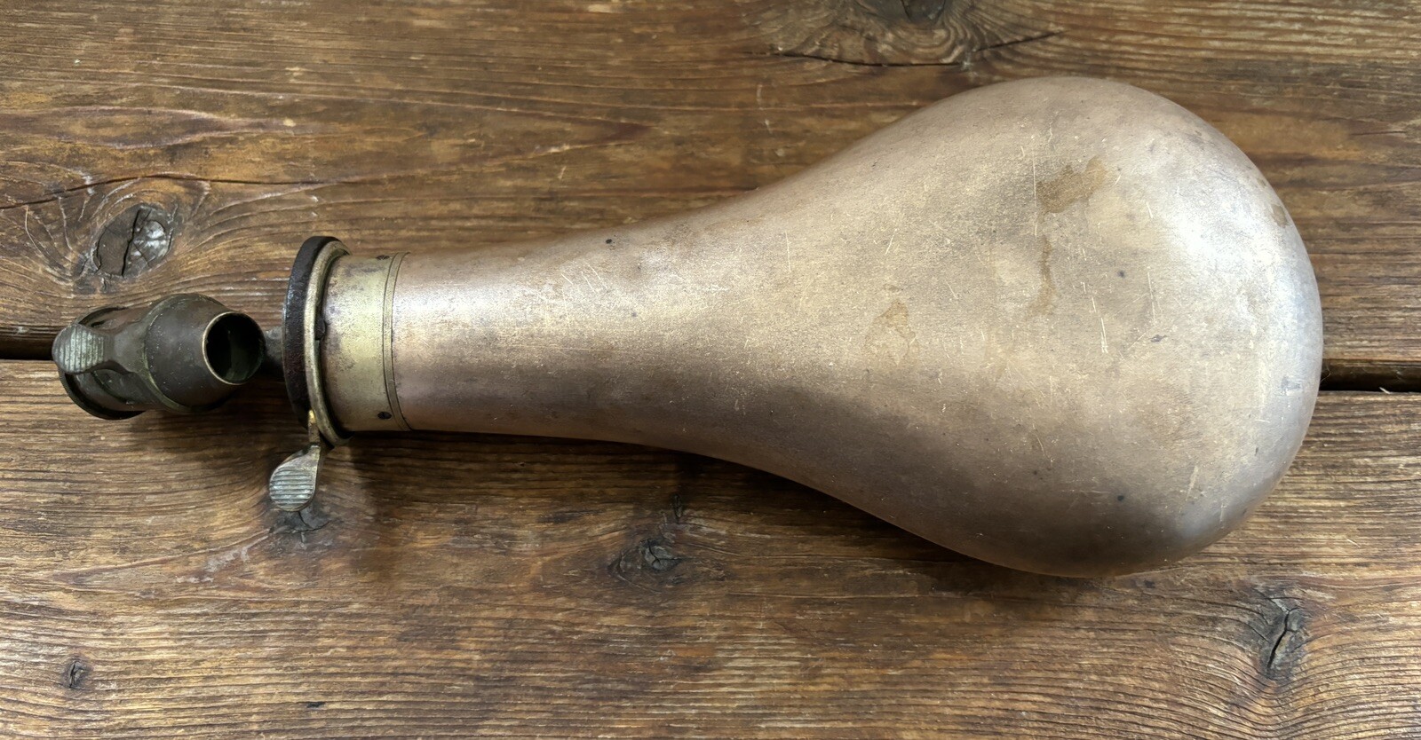 Antique Civil War Period James Dixon Black Powder Brass Copper Flask Horn