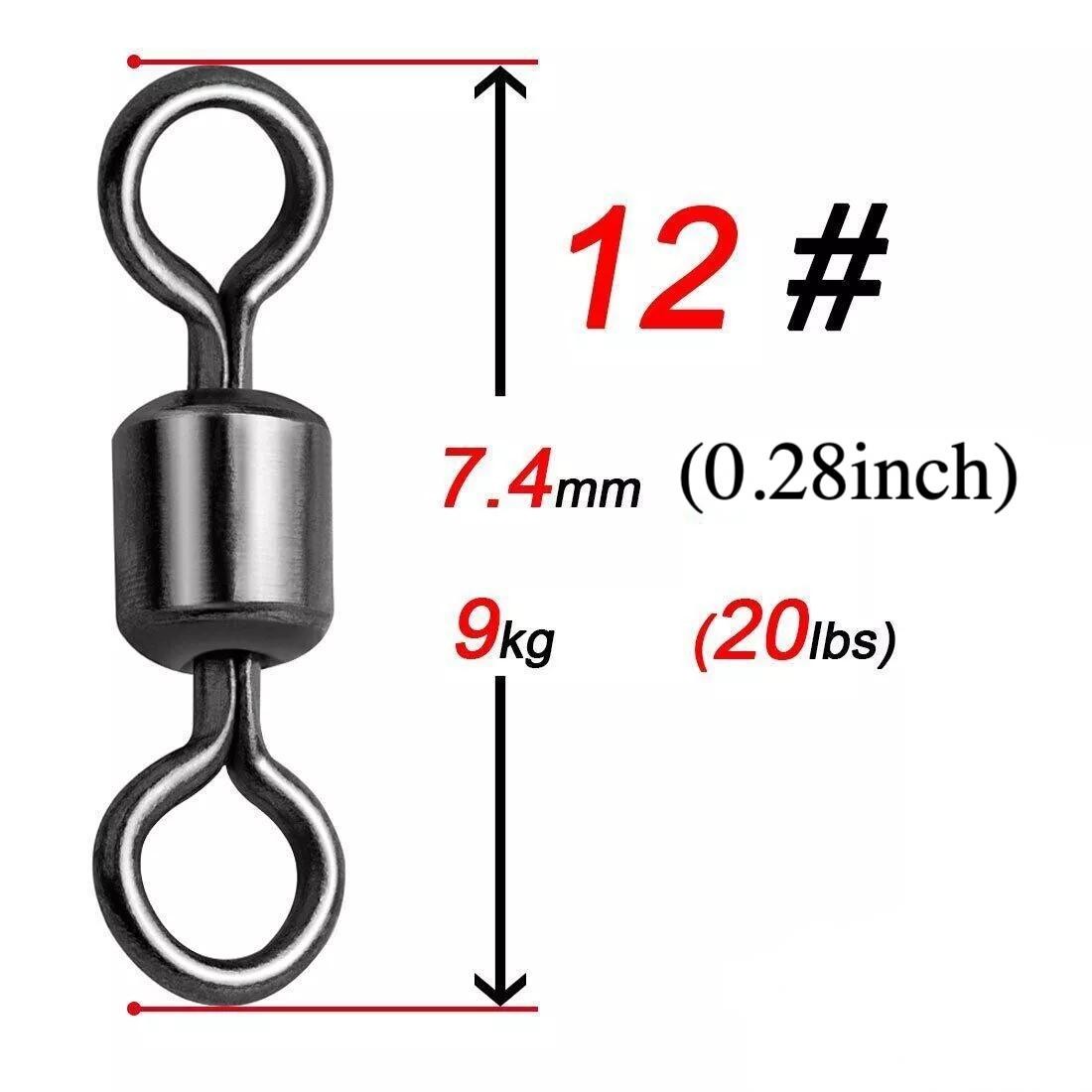 50/200p Rolling Barrel Swivel 17lb-335lb Fishing Swivels Solid Ring #1-#12,1/0-6