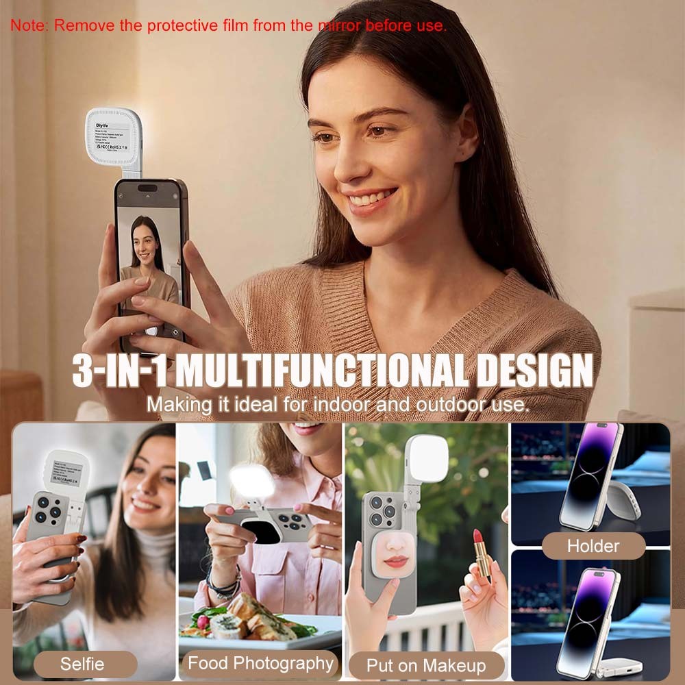 Magnetic Selfie Light + Mirror Rechargeable LED Fill Lights for iPhone Samsung