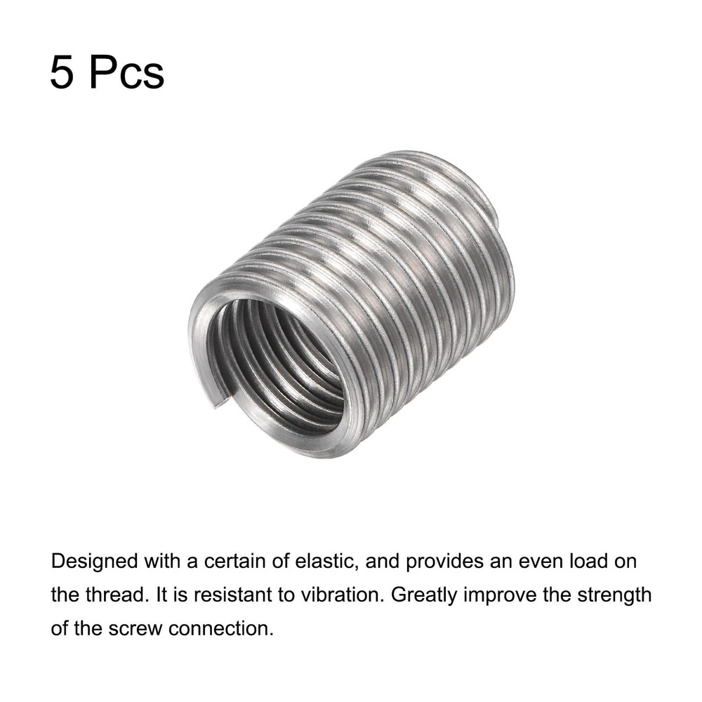 1/2-13 UNC 2.0D 304 Stainless Steel Wire Thread Insert Threaded Sleeve 5pcs