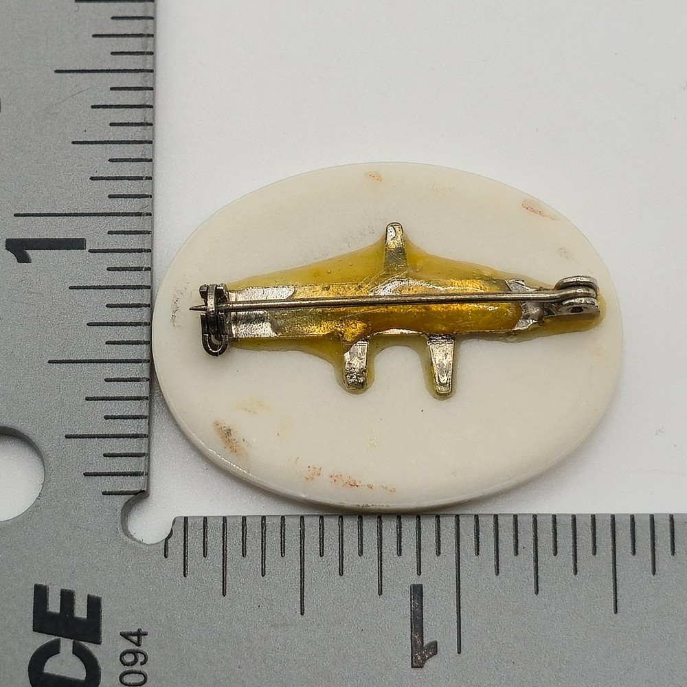 Erna C. Hand-Painted Airplane Lapel Pin 1.5" Oval Ceramic Aviation Art