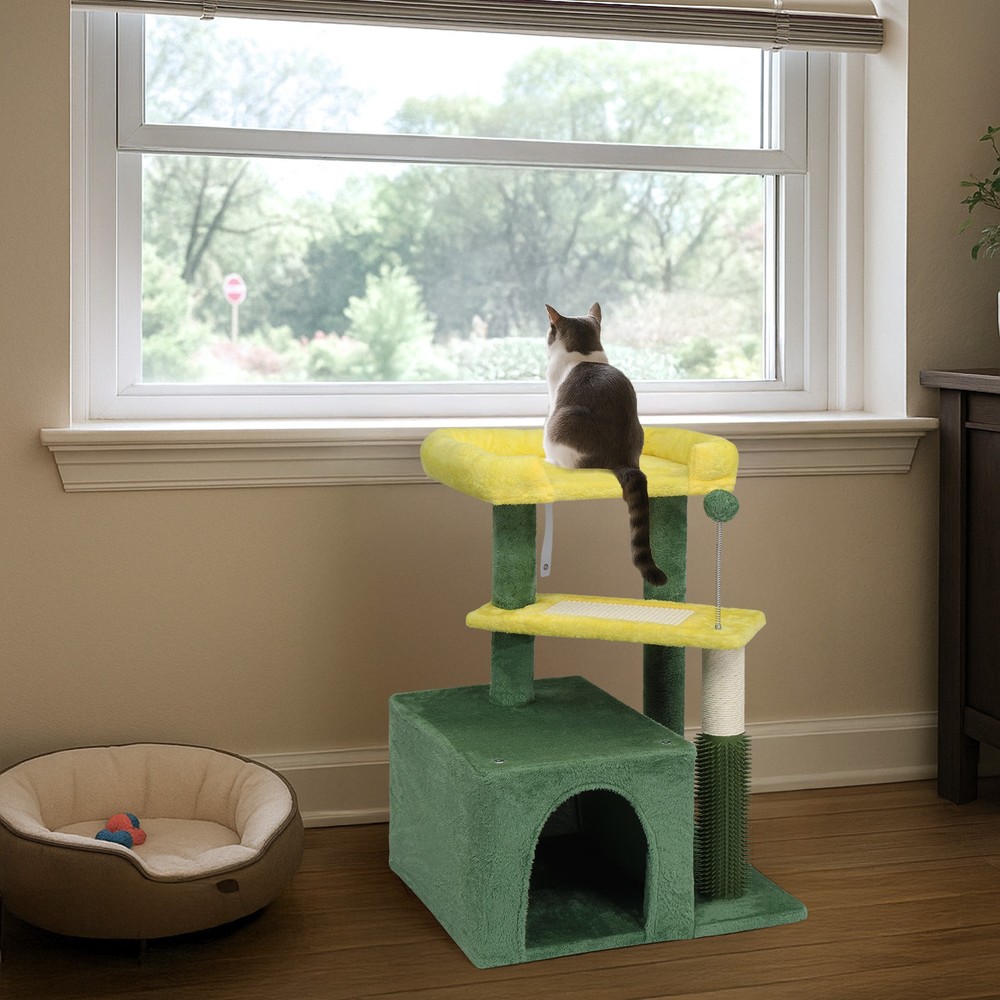 27.5in Cat Tree, Multi-level Cat Tower with Cat Scratching Post and Pad