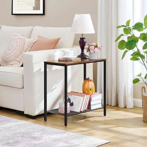 2 Tier End Table, Sofa Side Table, Narrow Side Table with 1 Pack Brown