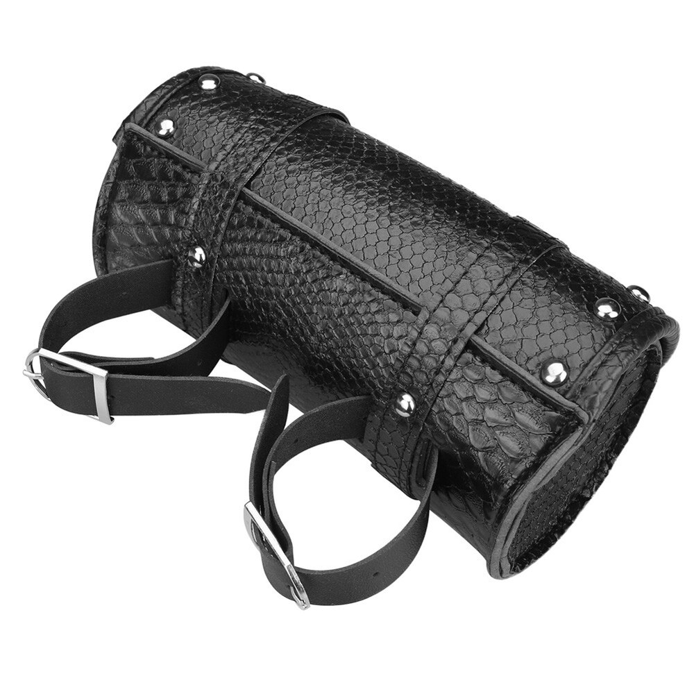 Motorcycle Front Fork Tool Roll Bag PU Leather Saddlebag Handlebar Storage Pouch