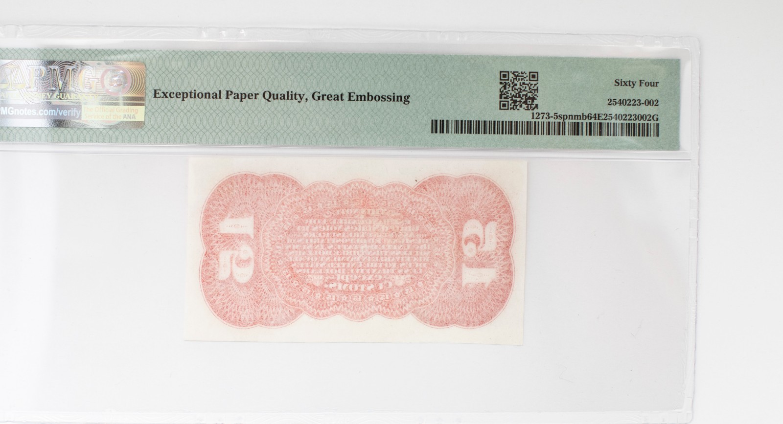 Fr-1273-5 spnmb, 15c Grant-Sherman Specimen, US Fractional Currency, PMG64EPQ
