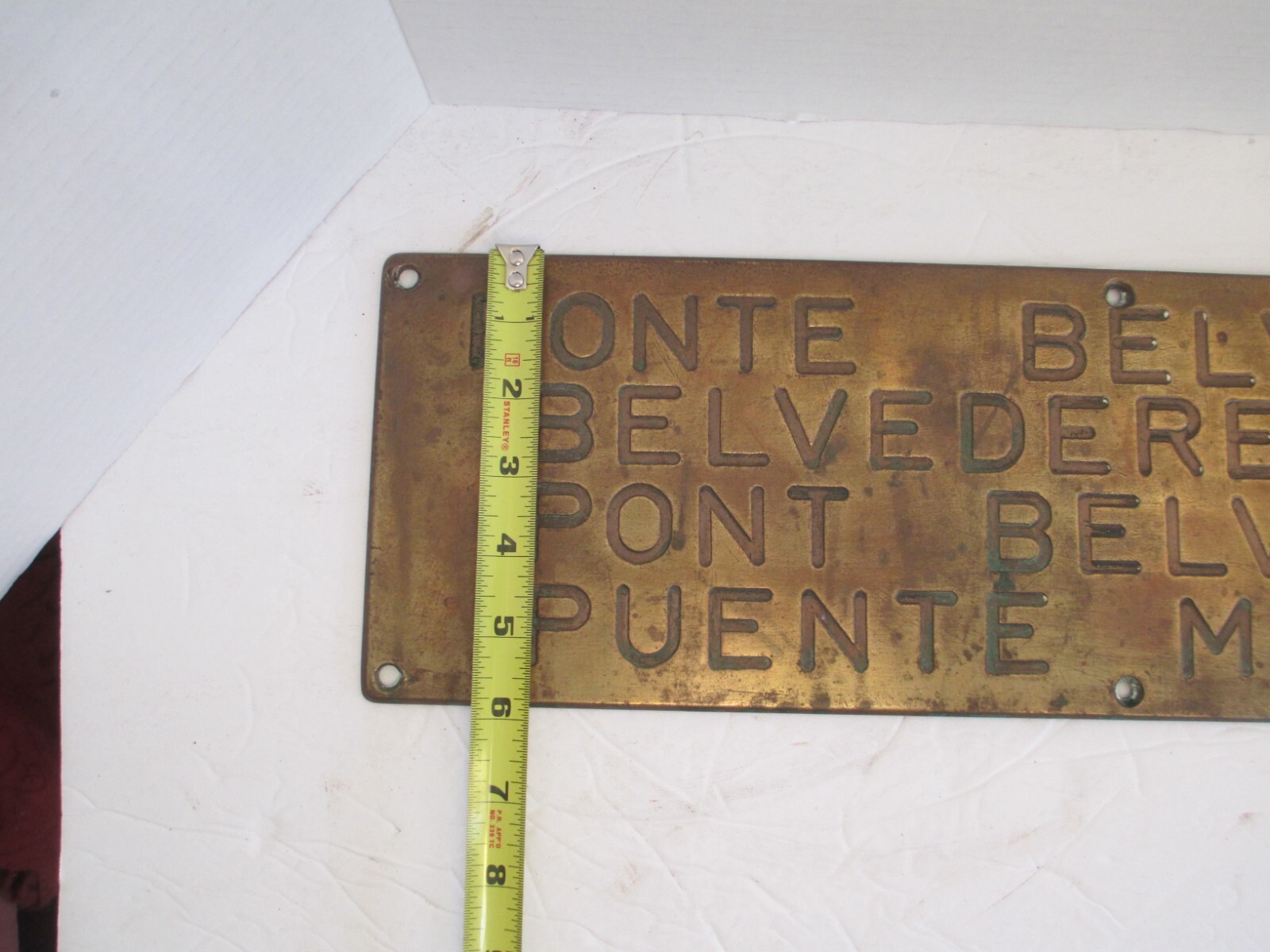 Vintage Brass Cruise Ship BELVEDERE DECK Nautical Maritime Sign Plaque D9