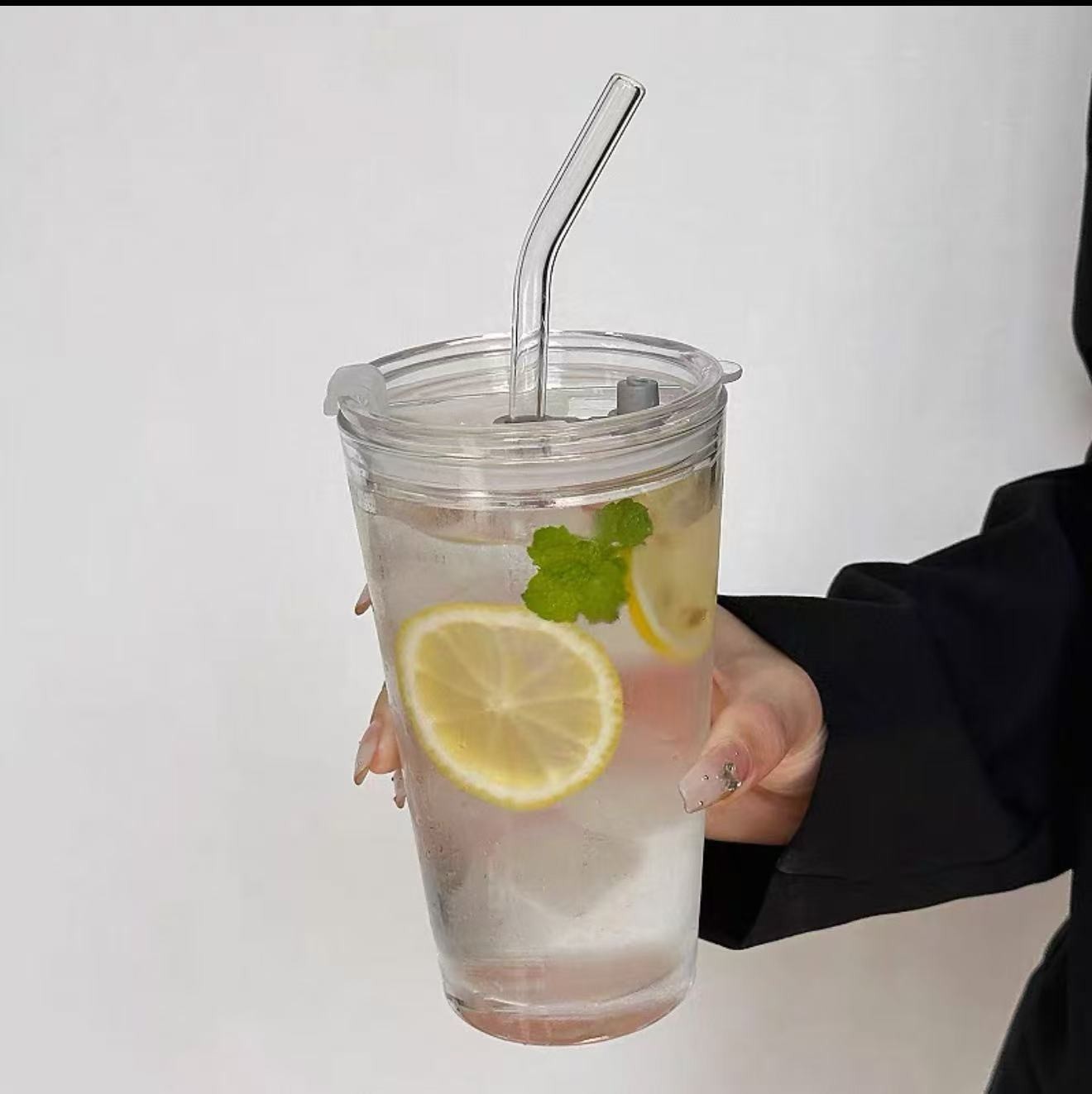 16 OZ Glass Coffee Cup with Straw - Reusable, Perfect for Home, Office