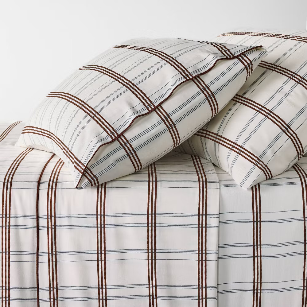 300 Thread Count Contrast Merrow Edge Plaid Sheet Set - Threshold designed