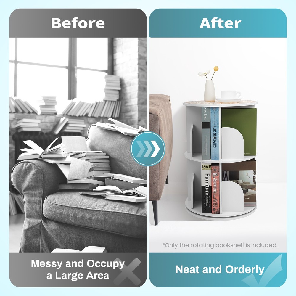 360° 2-Layer Rotating Bookshelf Bookcase Freestanding Storage Shelf Display Rack