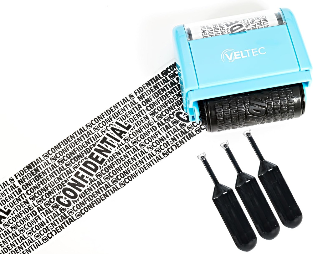 Veltec ID Protector Ink Roller - Identity Theft Protection Roller Stamp Set (Blu