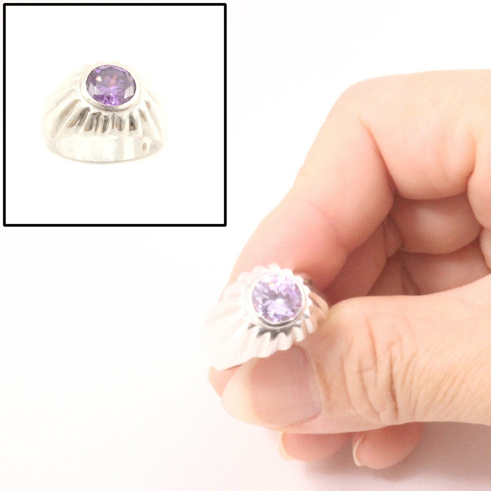 Solid Sterling Silver .925 Classic Round-Cut Amethyst Solitaire Ring TPJ
