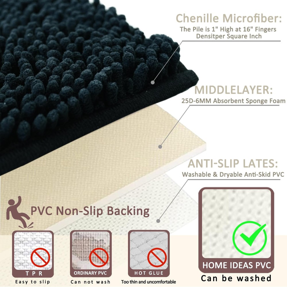 Bathroom Rugs Sets 2 Piece,Super Absorbent Soft,Thick,Machine Washable Chenil...