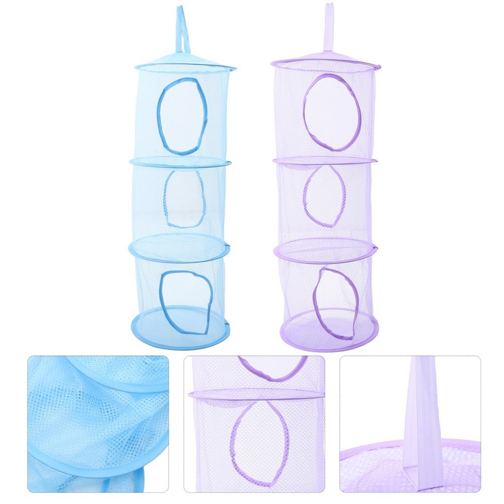 2 Pcs Foldable Hanging Storage Nets Multi Layer Mesh Drying Basket For Clothes
