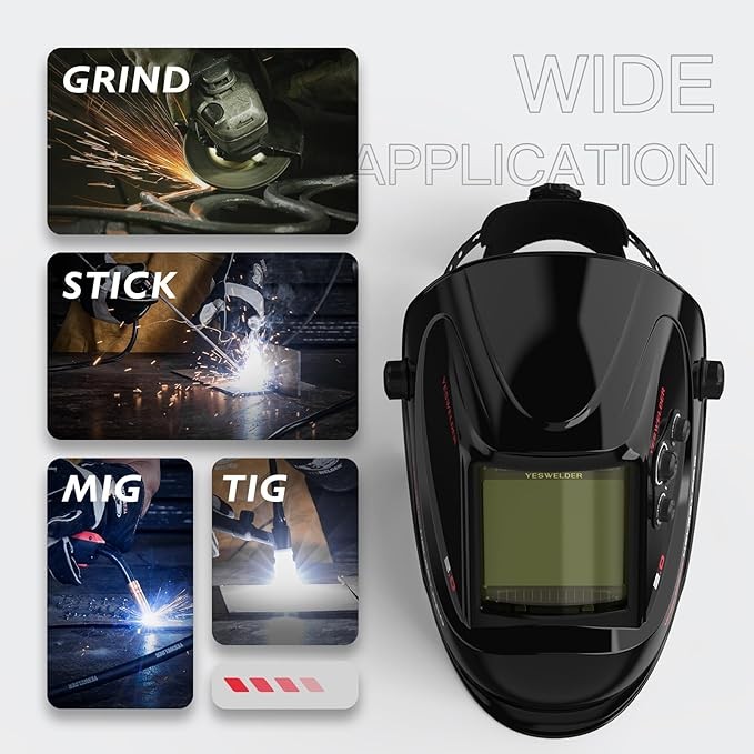 YESWELDER Solar Auto Darkening Helmet 4 Sensors 3.93"x3.66" TIG/MIG/Arc/Grind