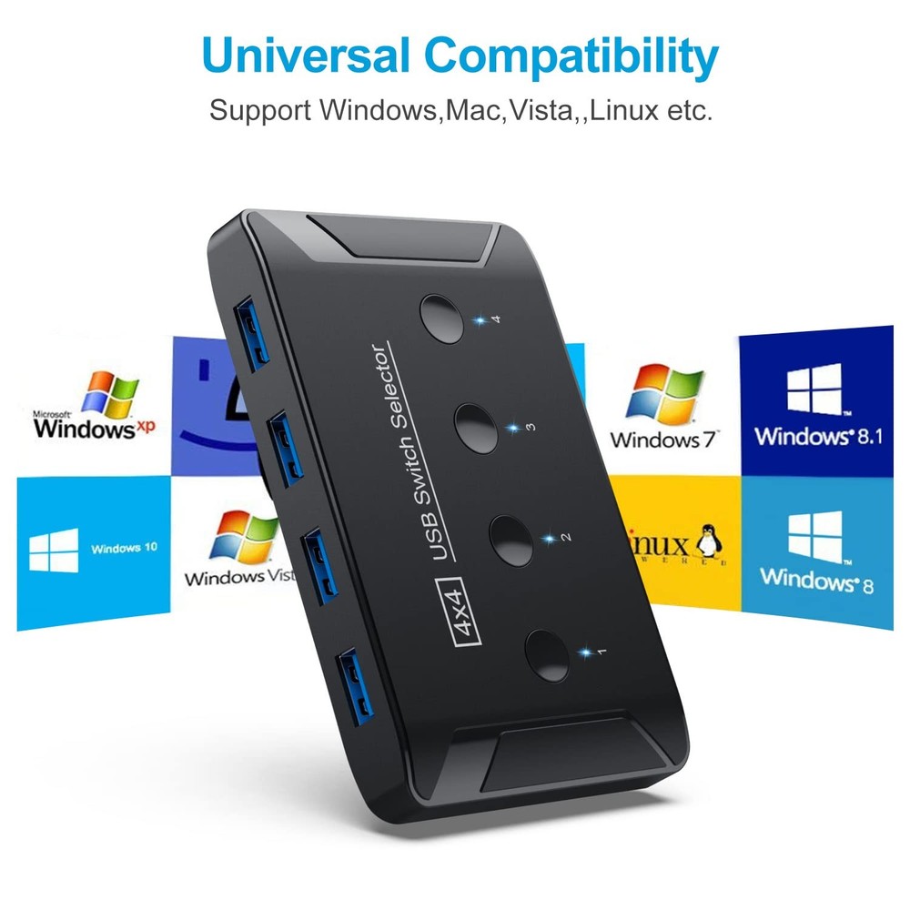 USB 3.0 Switch, Premium USB Switcher Computers Sharing 4 USB Devices for Keyb...