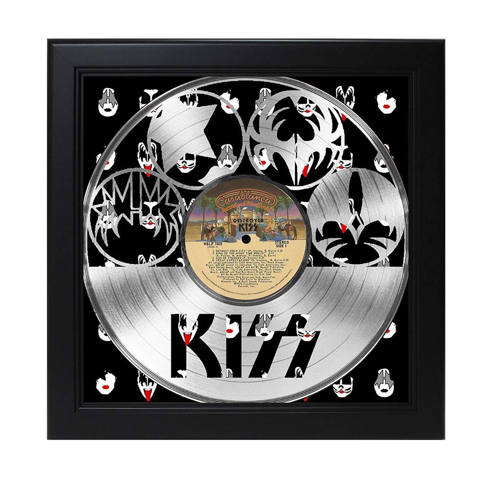 Kiss Laser Cut Silver Record With Poster Art Shadowbox C3