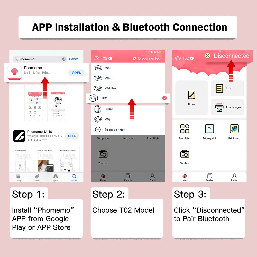 Phomemo T02 Pocket Wireless Bluetooth Thermal Paper Printer Photo Label Maker