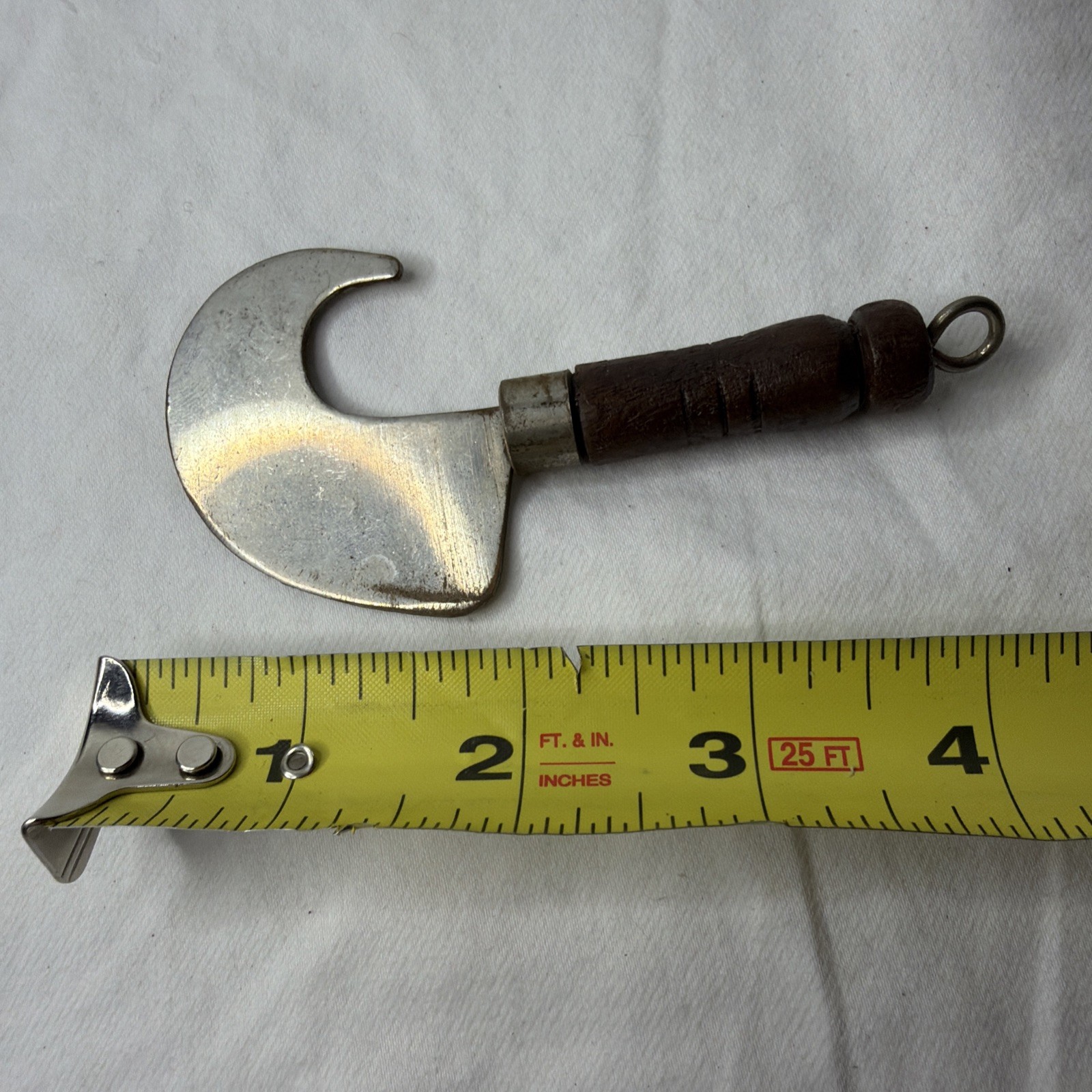 Antique Billhook Knife Wood Handle Leather Pruning Carpet Making Tool 4”