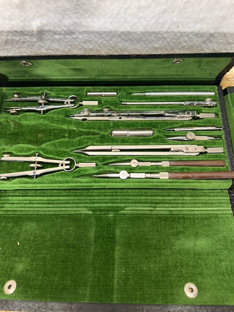 Vintage TOWER Germany Drafting Compass Set w/ Case Engineer Tools