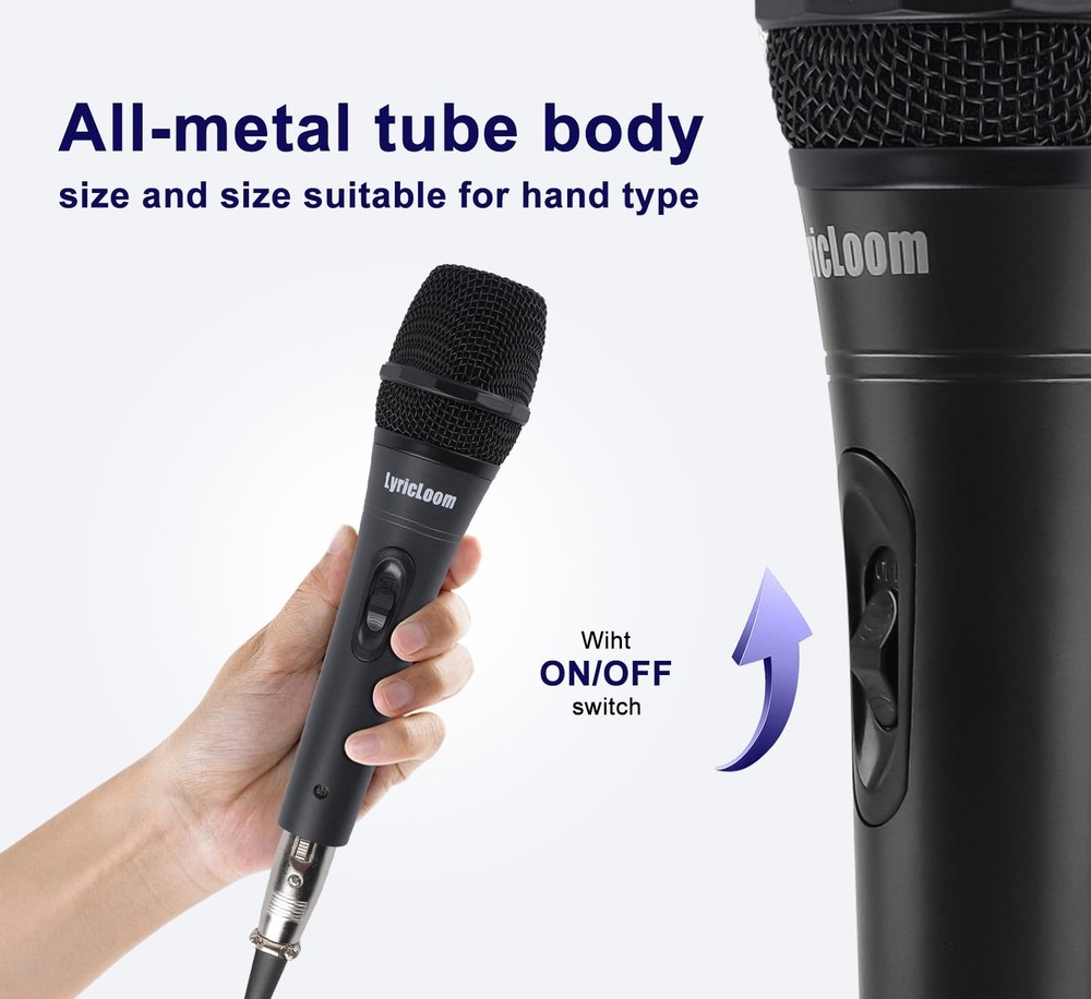 LyricLoom Professional Wired Microphone for Karaoke Handheld, Black Set