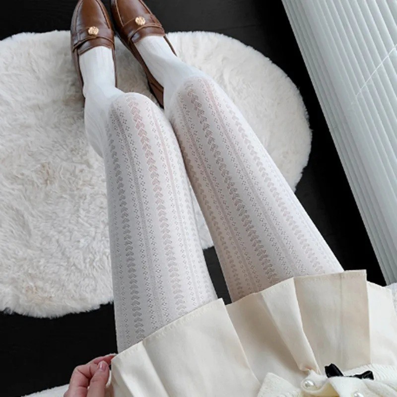 WOMEN'S HEART PATTERN OUTLINE KNIT TIGHTS JACQUARD OPAQUE PANTYHOSE STOCKINGS