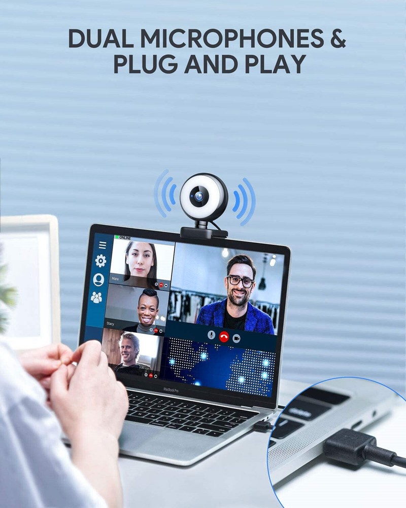 1080P Webcam with Ring Light, Autofocus Streaming Webcam, Web Camera