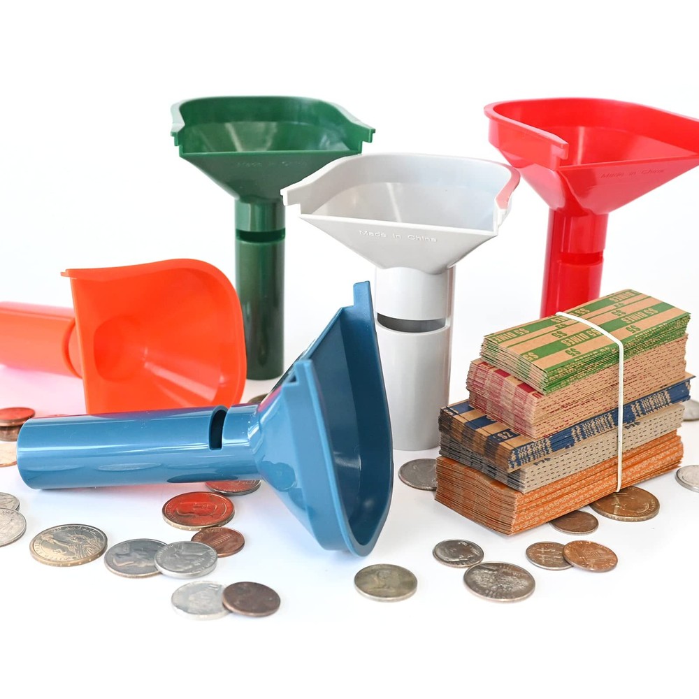 175 Assorted Flat Striped Coin Wrappers & 5 Coin Sorters Tubes Color-CodedEas...