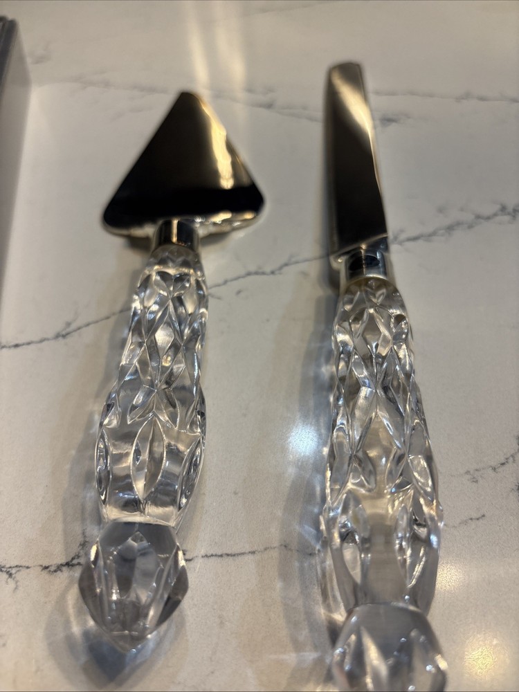 GORHAM Lady Anne Crystal Handle Wedding Cake Knife 2Pc Dessert Server Set SILVER