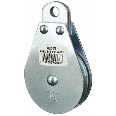Pulley Block, Wire Rope, 1/4 In Max Cable Size, 685 Lb Max Load, Zinc Plated,