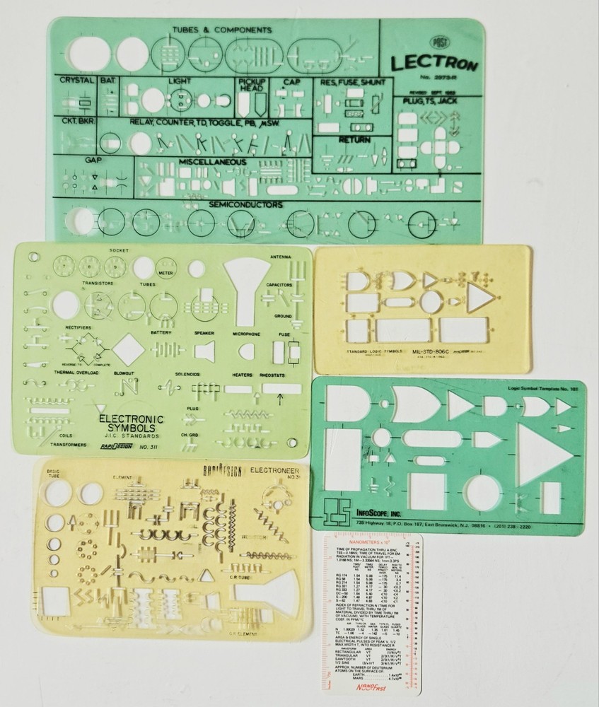 Vintage Lot 5 Electrical Electronics Templates, RAPIDESIGN LECTRON INFOSCOPE