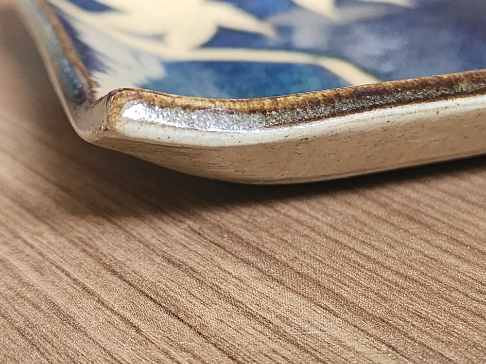 Kaleidoscaope Pottery Medium Dark Grass Patterned Blue Tray